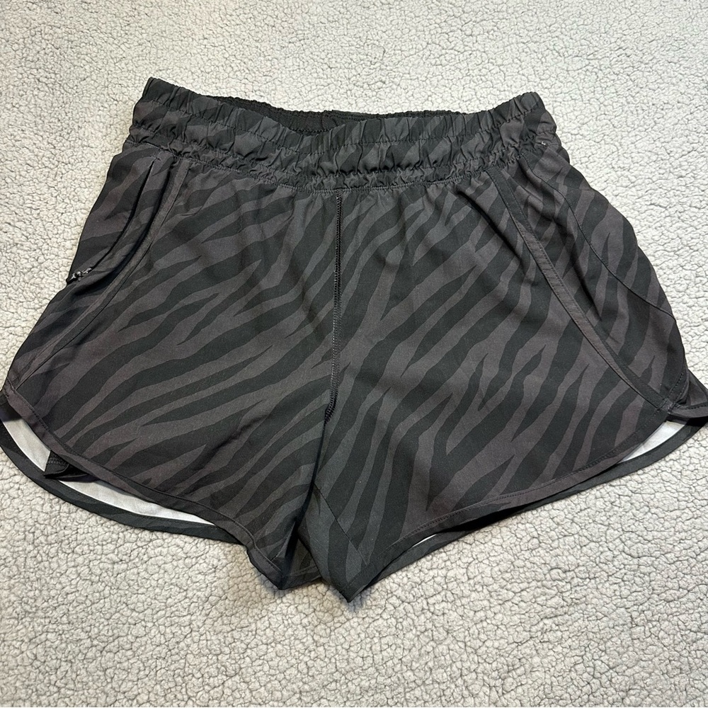 Avia Women's Zebra Print‎ Athletic Shorts Small Black 2 in 1 Running Spandex